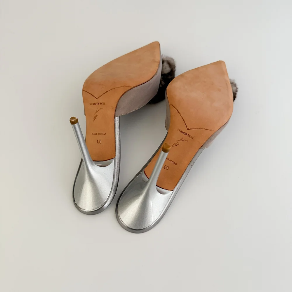 【関税込み】RENE CAOVILLA 'Grace' mules Bridal embellished satin and mesh mules in white - Rene